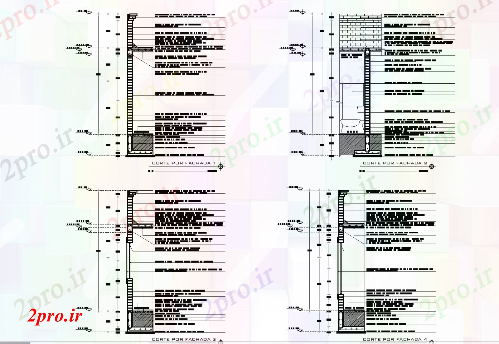 دانلود نقشه مسکونی  ، ویلایی ، آپارتمان  بخش نما یک خانواده طرحی مسکن جزئیات (کد73896)