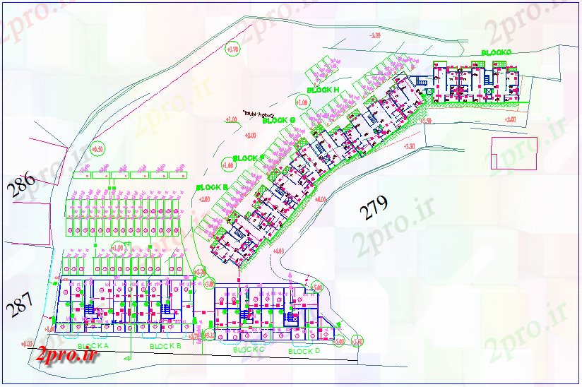 دانلود نقشه ساختمان مرتفعطرحی کلی ساختمان بلند با بلوک آن 16 در 40 متر (کد73912)