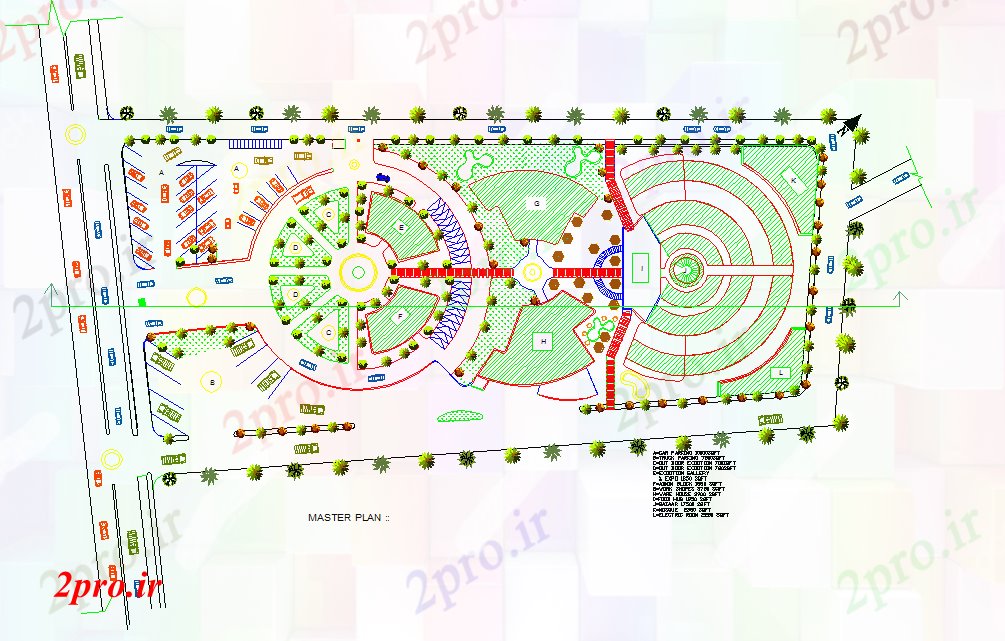 دانلود نقشه معماری معروف پارکینگ اتومبیل با طرحی محوطه سازی (کد73928)