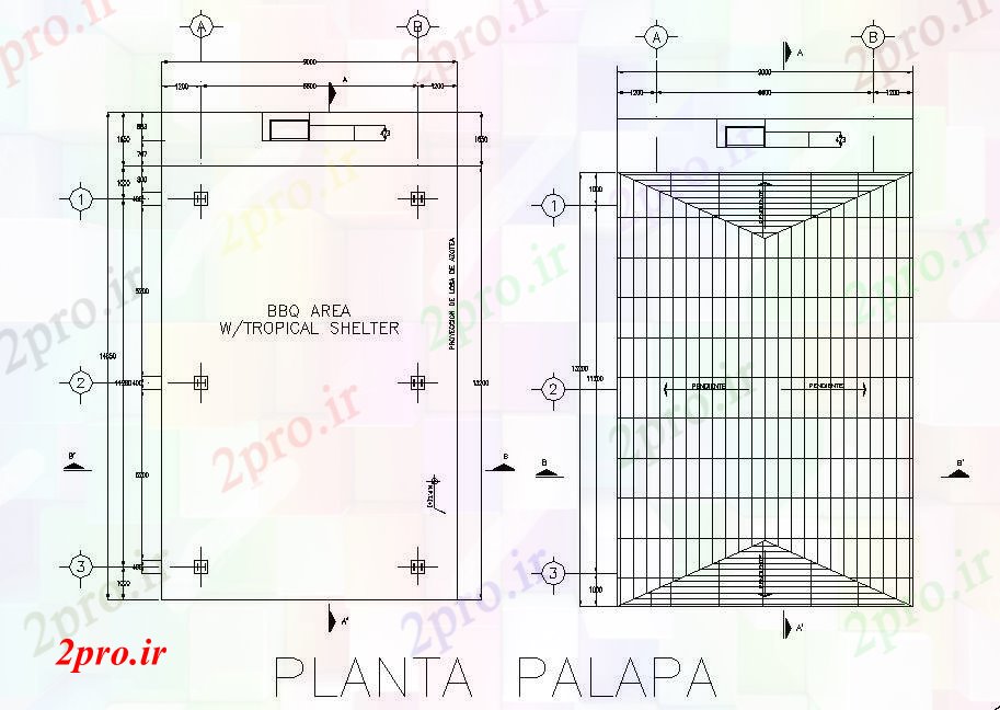 دانلود نقشه ساختمان اداری - تجاری - صنعتی پلان زیرزمین و سقف طرحی جزئیات 5 در 7 متر (کد73933)