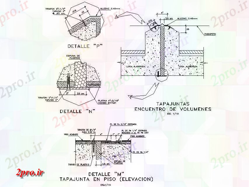 دانلود نقشه جزئیات ساخت و ساز Tapajuntas encuentro  حجم  جزئیات (کد73948)