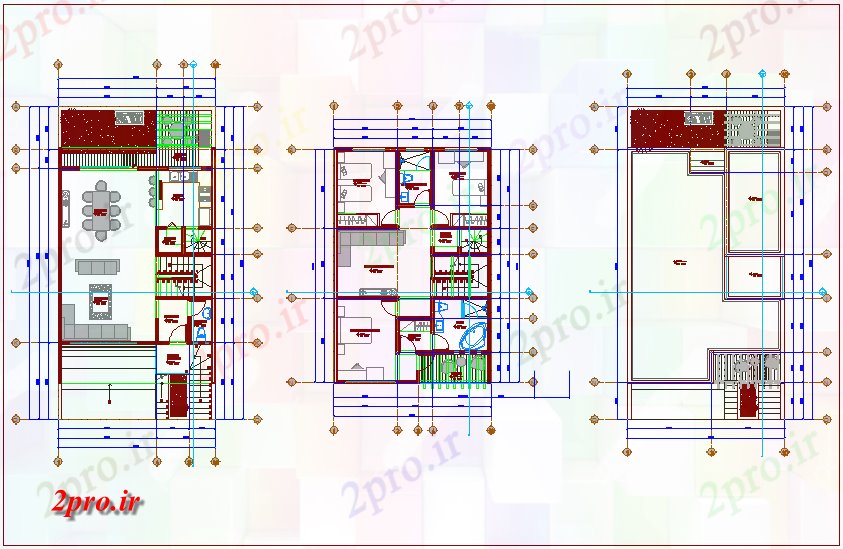 دانلود نقشه خانه مسکونی ، ویلاطرحی طبقه مسکن با مشخصات داخلی 8 در 12 متر (کد73971)