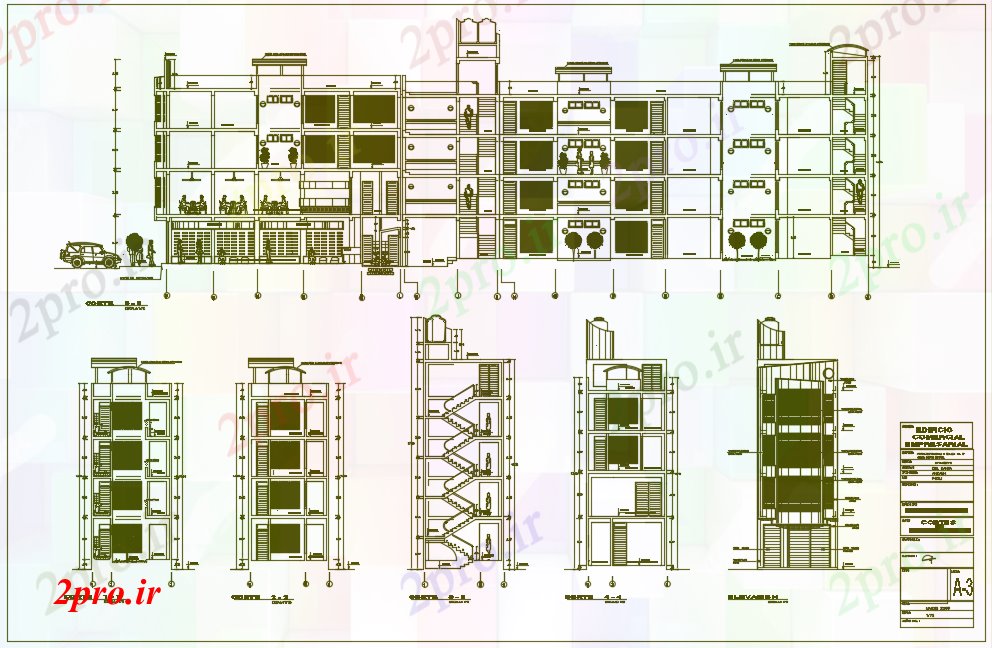 دانلود نقشه ساختمان مرتفعآپارتمان ساخت و ساز 6 در 48 متر (کد74004)
