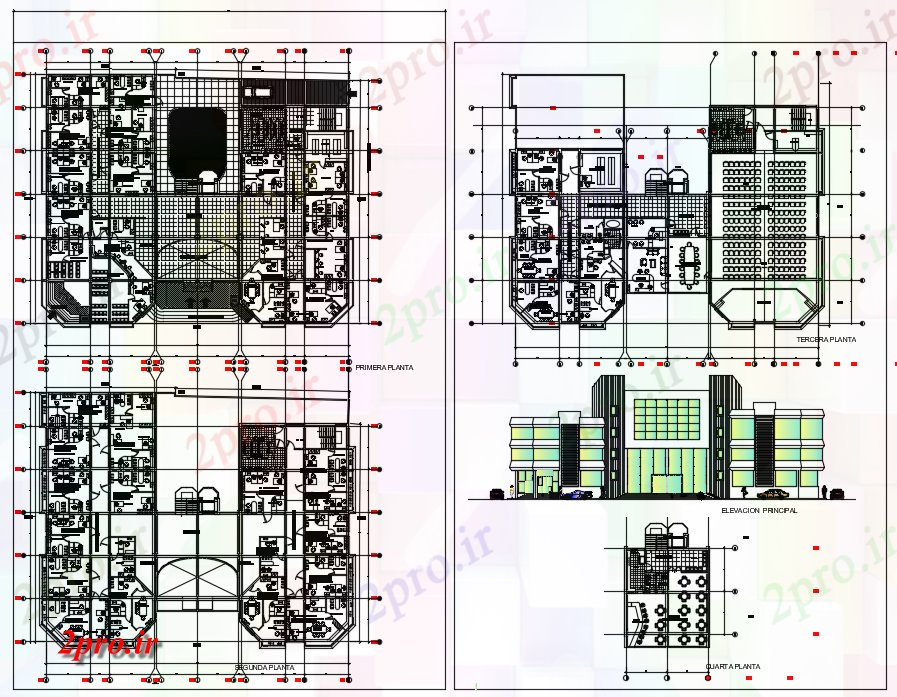 دانلود نقشه ساختمان دولتی ، سازمانی شهرداری ان 34 در 42 متر (کد74007)