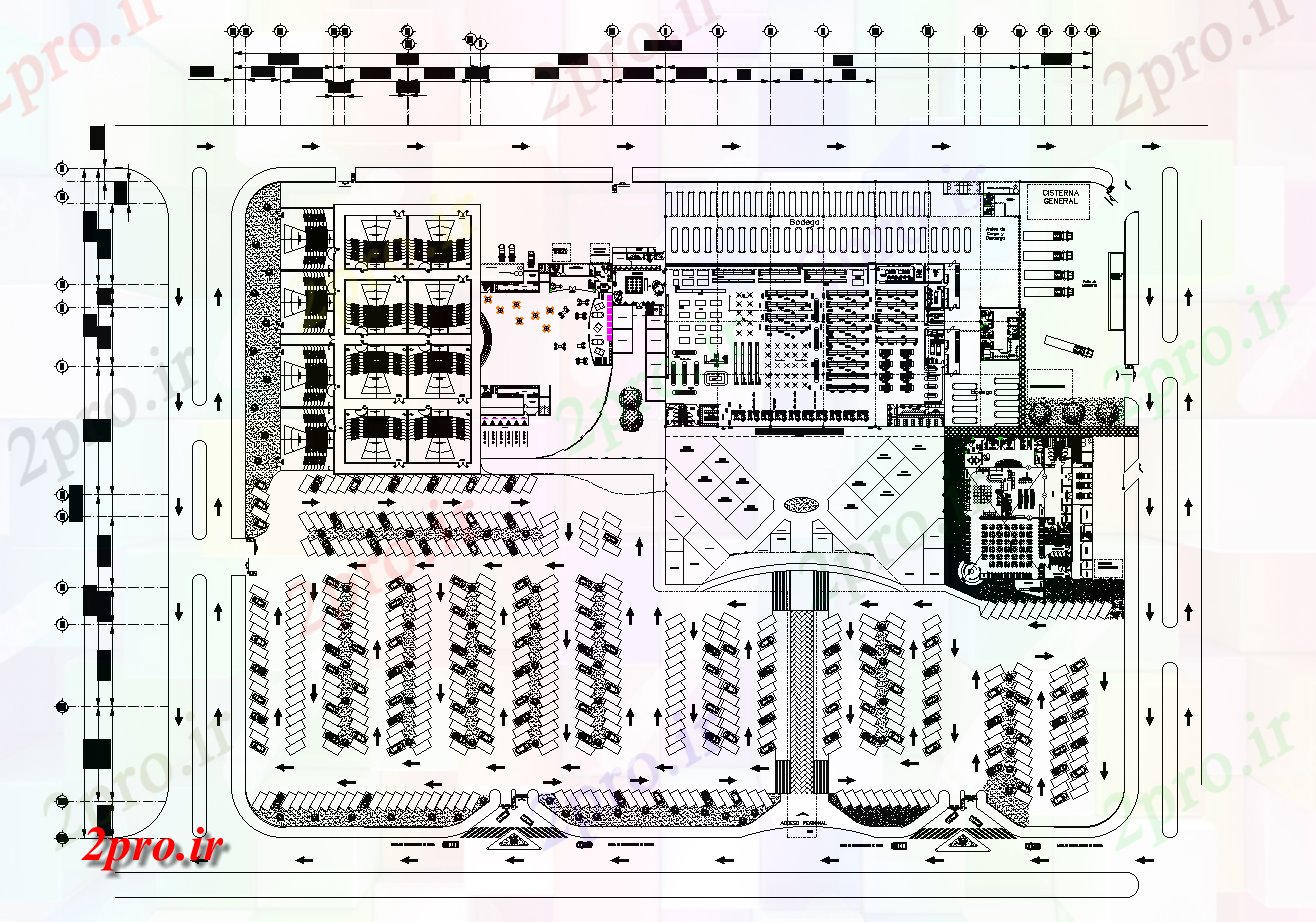 دانلود نقشه هایپر مارکت - مرکز خرید - فروشگاه بازار طراحی جزئیات 191 در 245 متر (کد74039)