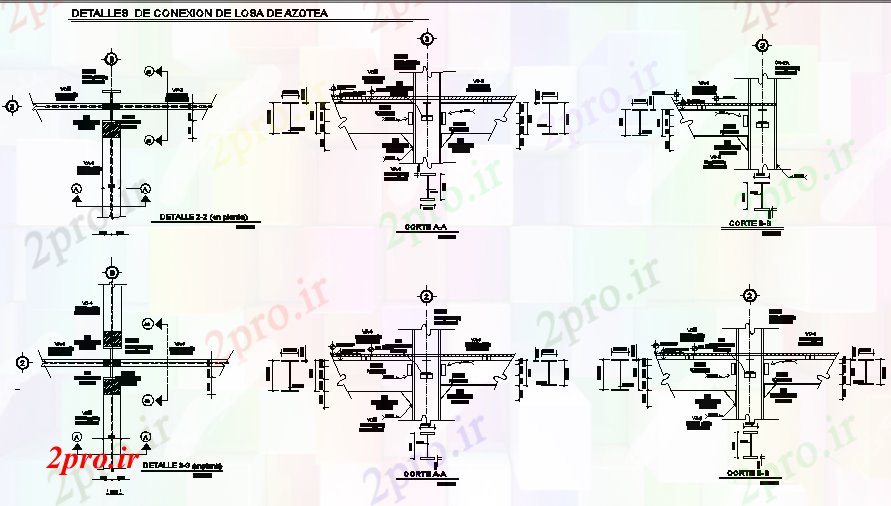 دانلود نقشه جزئیات ساخت و ساز جزئیات اتصال سقف دال (کد74059)