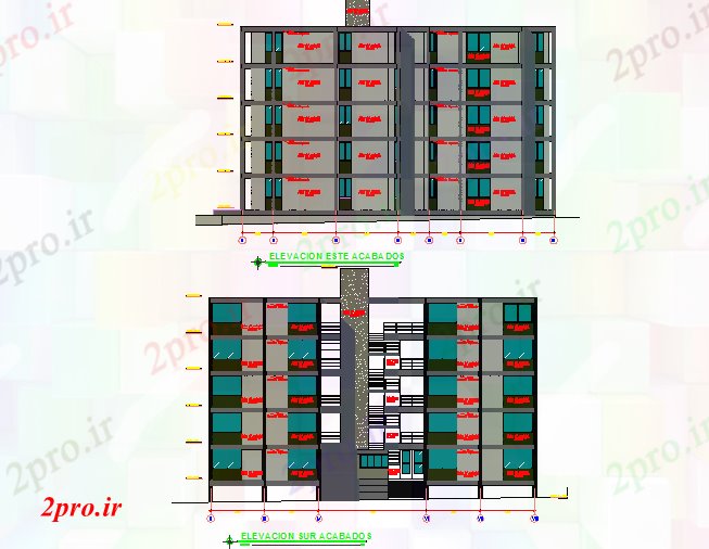 دانلود نقشه مسکونی  ، ویلایی ، آپارتمان  نمای آپارتمان   جزئیات تخت (کد74074)