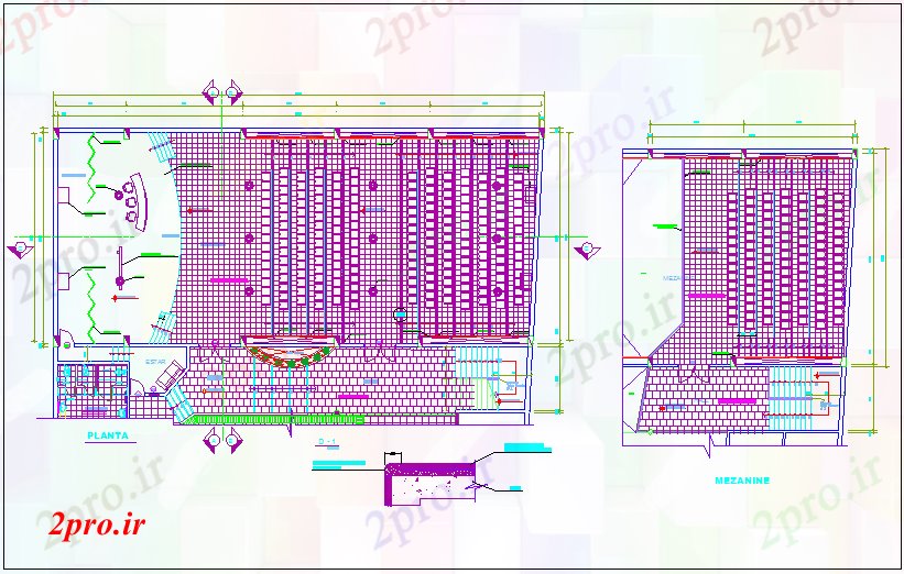 دانلود نقشه برنامه ریزی شهری طرحی سالن با نمای معماری (کد74079)