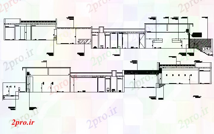 دانلود نقشه ساختمان اداری - تجاری - صنعتی نما از دفتر طرحی فروشگاه جزئیات 6 در 40 متر (کد74106)