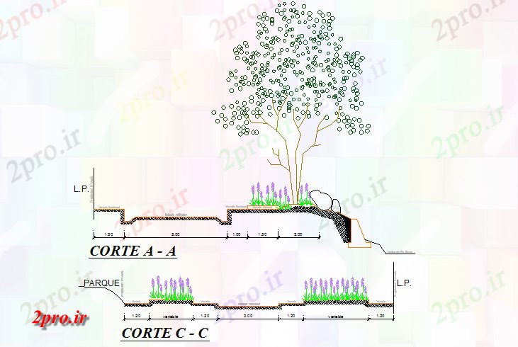 دانلود نقشه باغ درخت بخش جزئیات (کد74133)