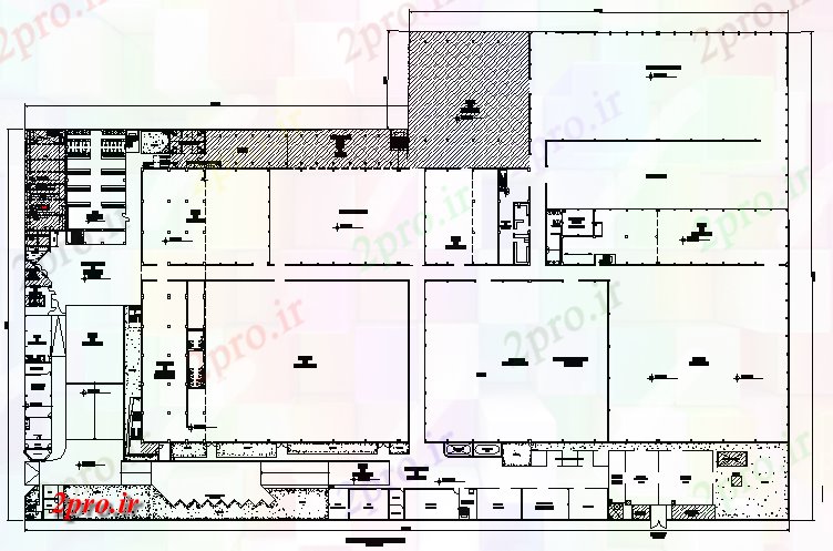 دانلود نقشه ساختمان اداری - تجاری - صنعتی پارچه طرحی معماری جزئیات 252 در 325 متر (کد74138)