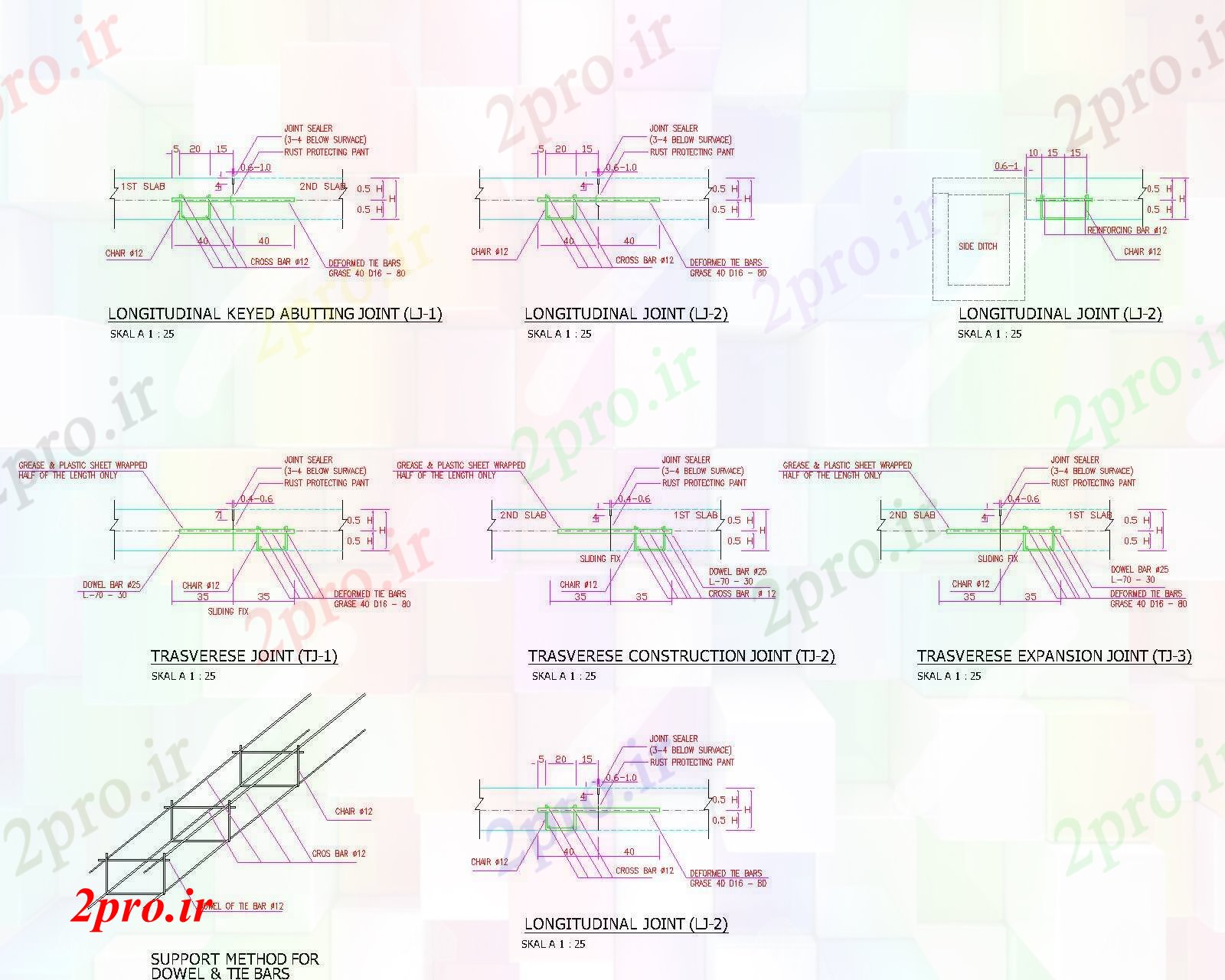 دانلود نقشه جزئیات پایه جزئیات روسازی صلب (کد74148)