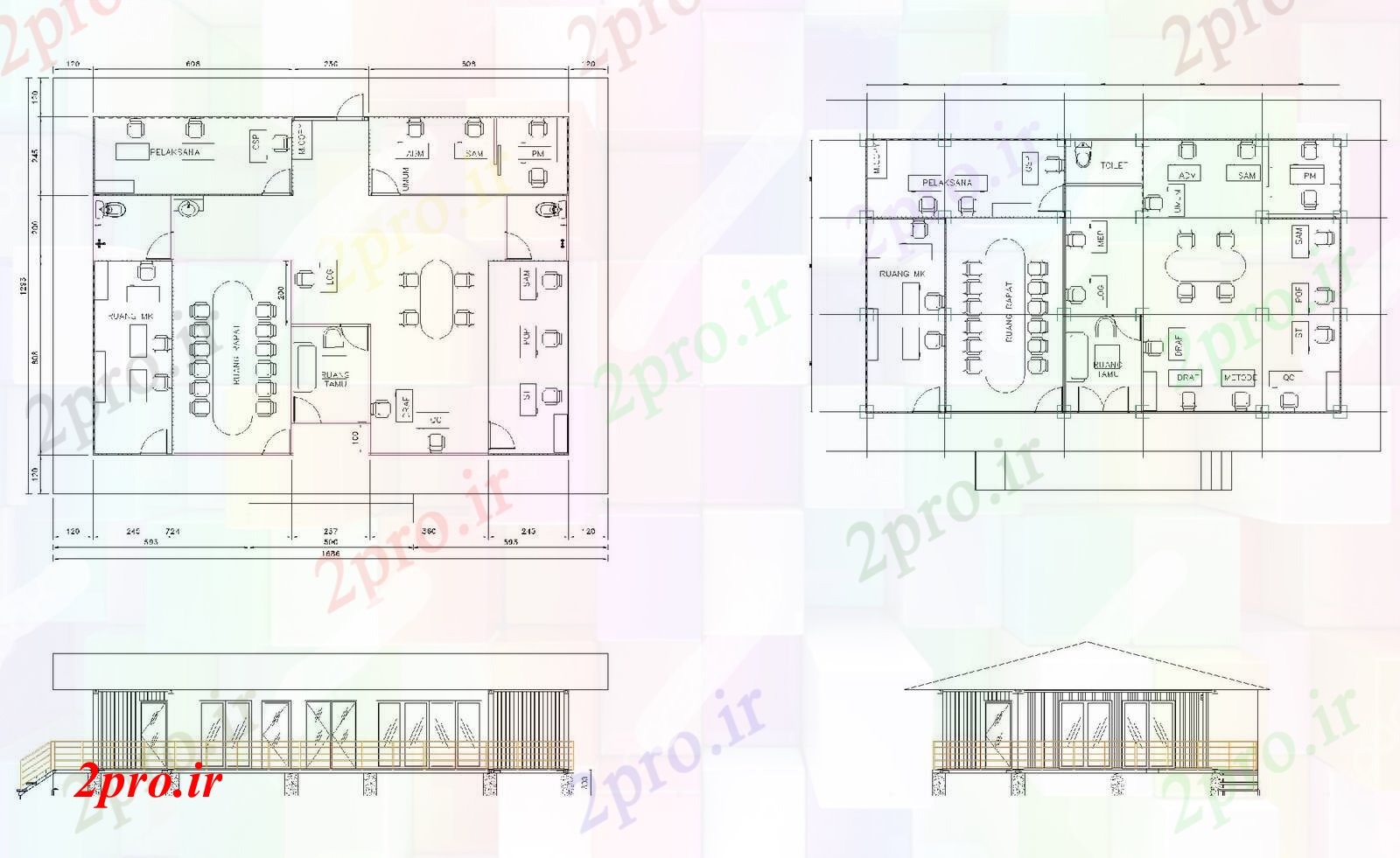 دانلود نقشه ساختمان اداری - تجاری - صنعتی کانتینر 20 فوت 13 در 16 متر (کد74149)