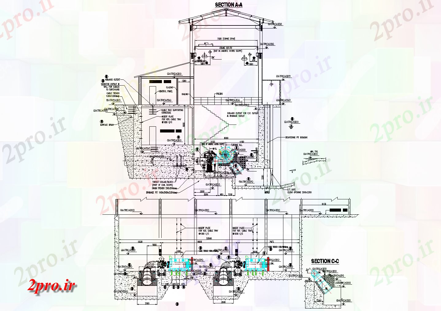 دانلود نقشه کارخانه صنعتی  ، کارگاه طرحی نیروگاه جزئیات (کد74165)