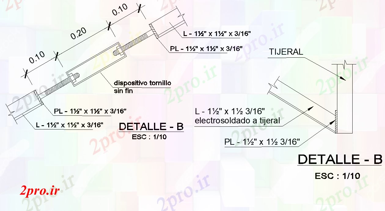 دانلود نقشه جزئیات ساخت و ساز dispositivo جزئیات tornillo (کد74189)