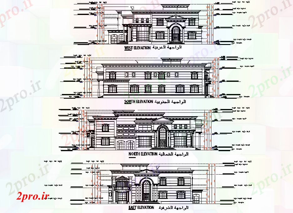 دانلود نقشه مسکونی ، ویلایی ، آپارتمان نما از ویلای لوکس جزئیات 24 در 31 متر (کد74196)