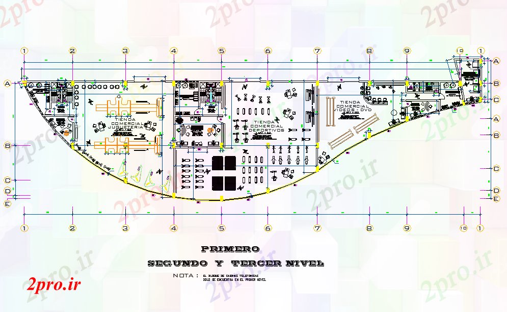 دانلود نقشه هایپر مارکت - مرکز خرید - فروشگاه مرکز خرید تجاری جزئیات buiness 19 در 74 متر (کد74212)
