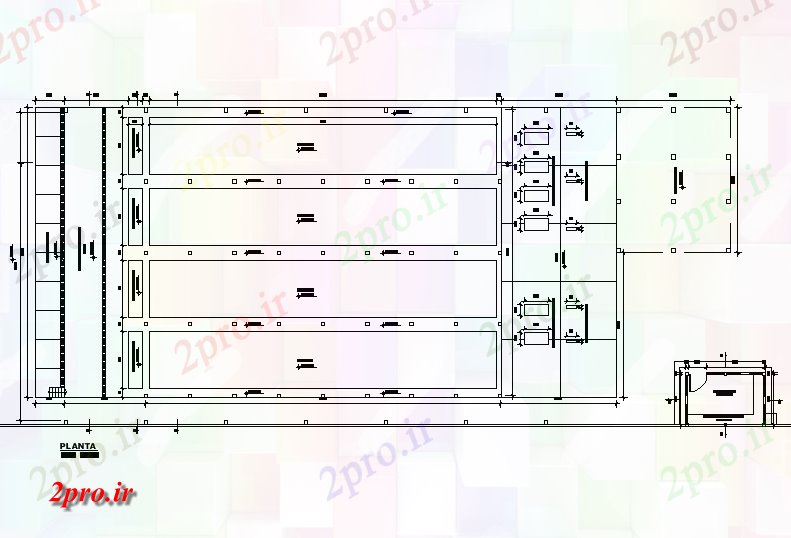 دانلود نقشه ساختمان اداری - تجاری - صنعتی برنامه ریزی planthielmar یخ طرحی جزئیات 5 در 20 متر (کد74239)