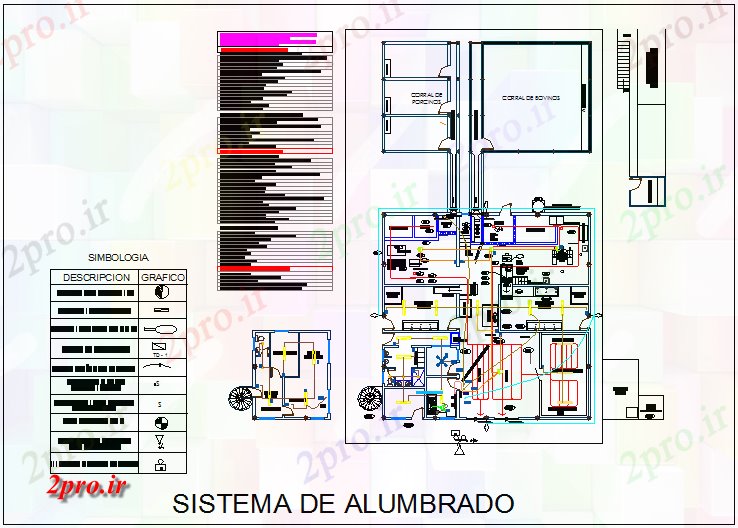 دانلود نقشه معماری سیستم نورپردازی برای  کانال صنعتی  با مشخصات الکتریکی (کد74255)