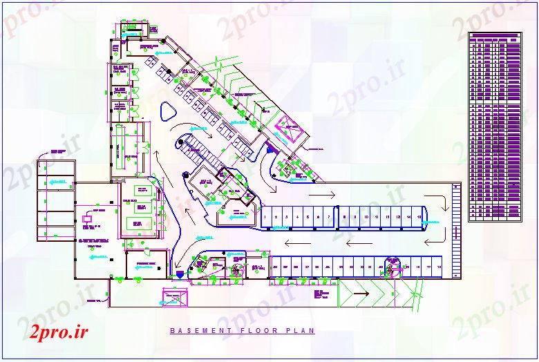دانلود نقشه باشگاه طرحی زیرزمین خانه باشگاه با درب و پنجره برنامه باز کردن 27 در 57 متر (کد74258)
