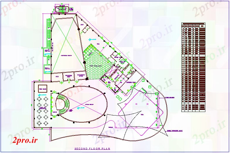 دانلود نقشه باشگاه طرحی خانه باشگاه برای طبقه دوم با درب و پنجره برنامه 27 در 57 متر (کد74259)