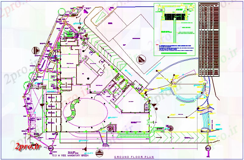 دانلود نقشه باشگاه طرحی طبقه همکف با برنامه باز کردن درب و پنجره برای باشگاه خانه 27 در 57 متر (کد74260)