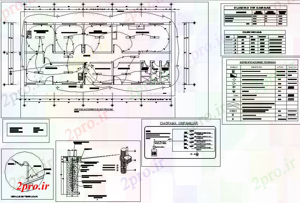 دانلود نقشه معماری طرحی برق خانه جزئیات (کد74293)