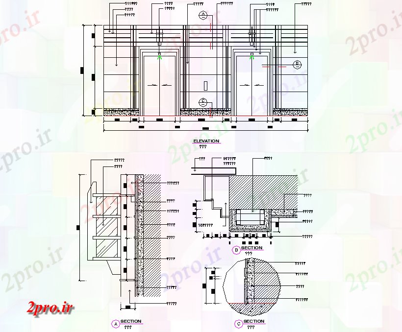 دانلود نقشه درب و پنجره بخش درب آسانسور جزئیات (کد74328)