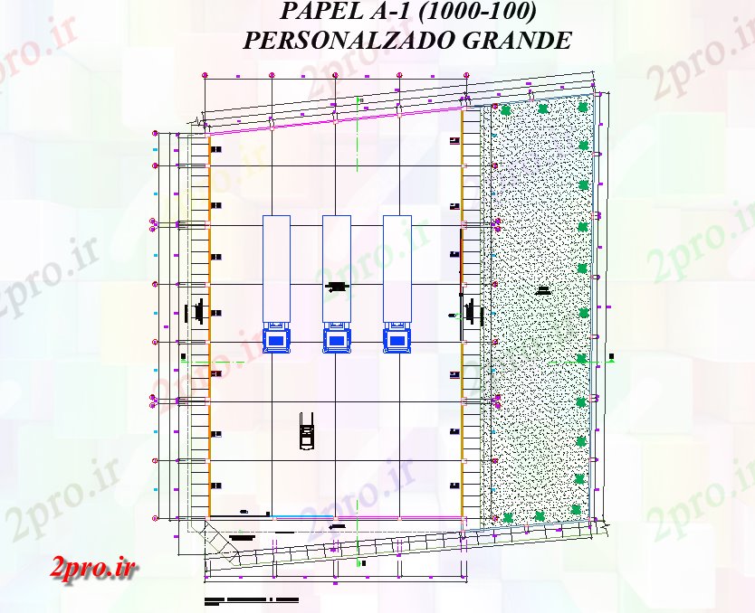 دانلود نقشه ساختمان اداری - تجاری - صنعتی برنامه ریزی طرحی پارکینگ جزئیات 23 در 36 متر (کد74339)