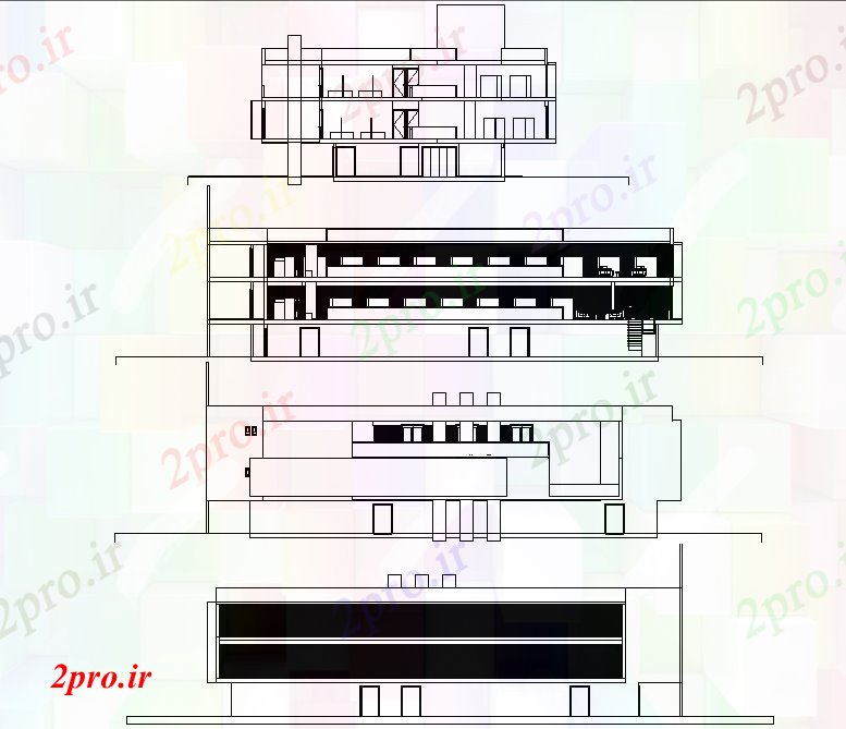 دانلود نقشه ساختمان اداری - تجاری - صنعتی نما از گاه طرحی موزه جزئیات 20 در 33 متر (کد74440)