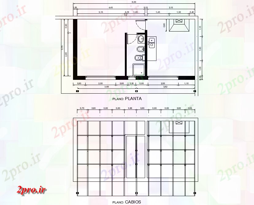 دانلود نقشه ساختمان اداری - تجاری - صنعتی برنامه ریزی طرحی جزئیات 4 در 8 متر (کد74455)