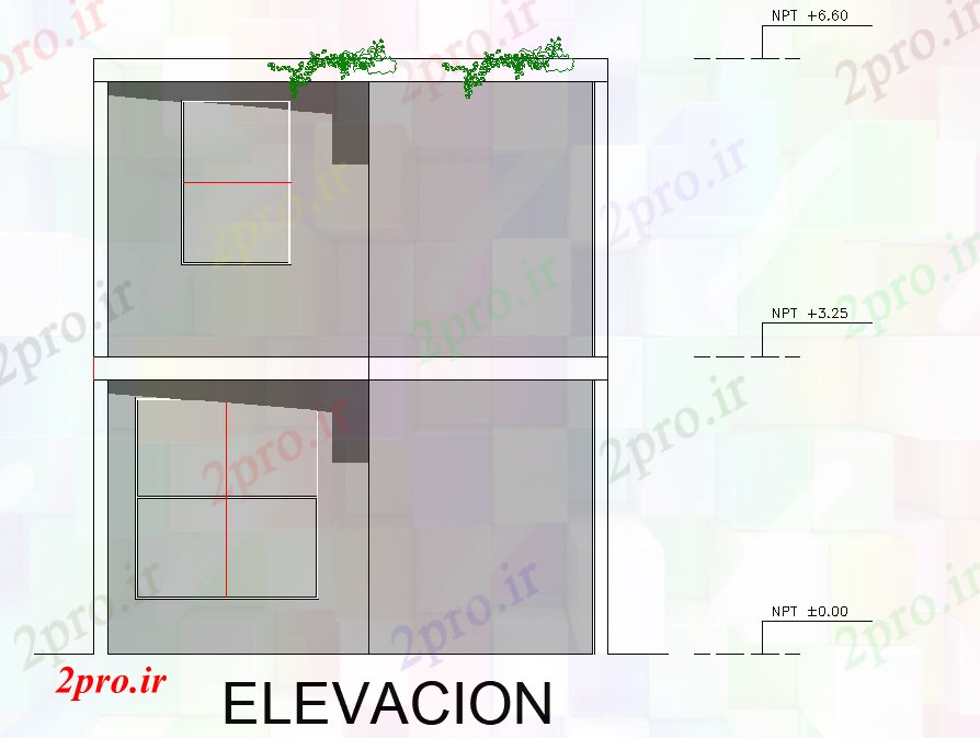 دانلود نقشه مسکونی ، ویلایی ، آپارتمان نما از مسکن unifamily جزئیات 5 در 11 متر (کد74463)