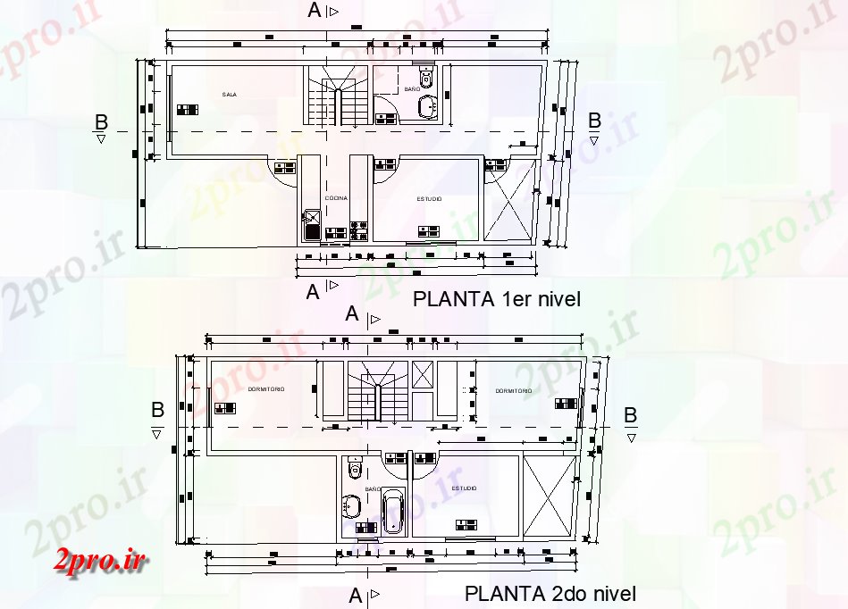 دانلود نقشه مسکونی ، ویلایی ، آپارتمان برنامه ریزی unifamily مسکن جزئیات 5 در 11 متر (کد74465)