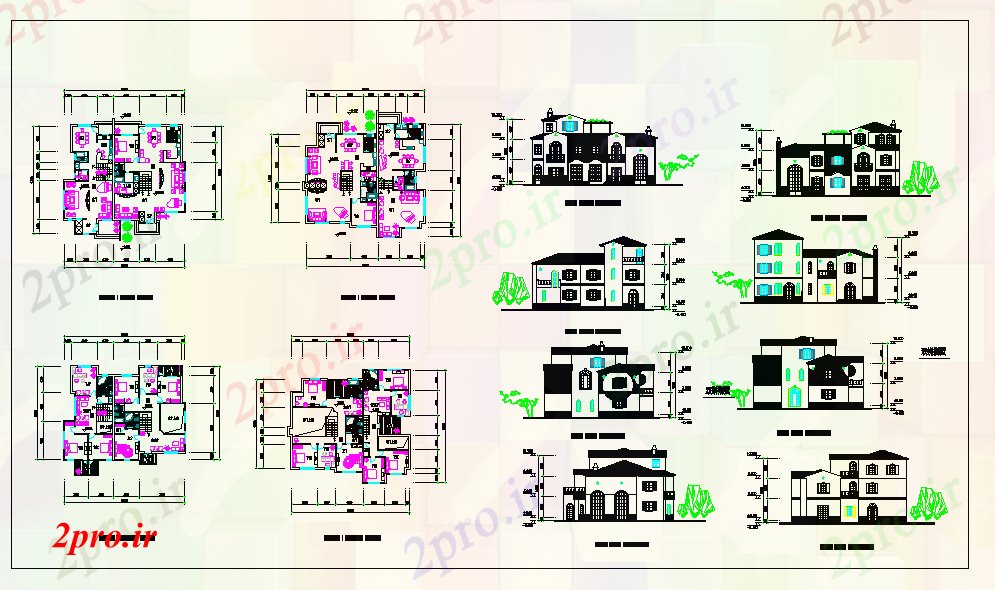 دانلود نقشه خانه های کوچک ، نگهبانی ، سازمانی - نوع مختلف از جزئیات پروژه خانه های ویلایی 17 در 19 متر (کد74493)