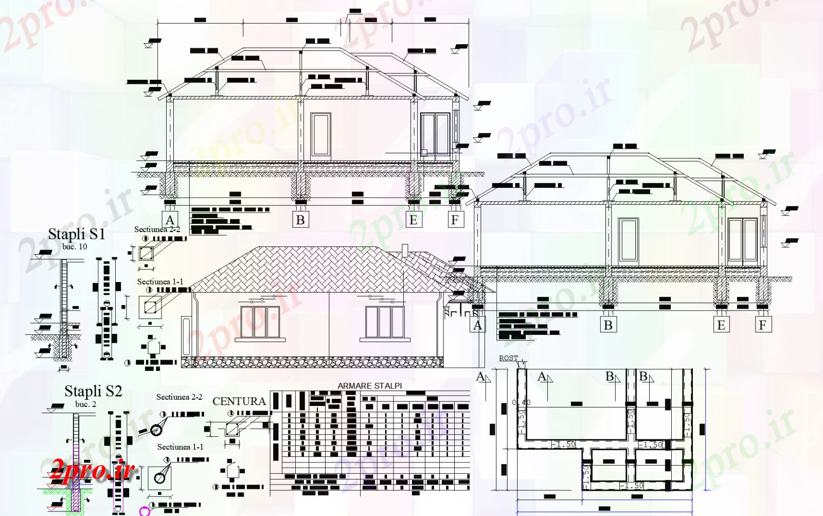 دانلود نقشه خانه مسکونی ، ویلاخانه طرحی جزئیات ، 13 در 29 متر (کد74505)