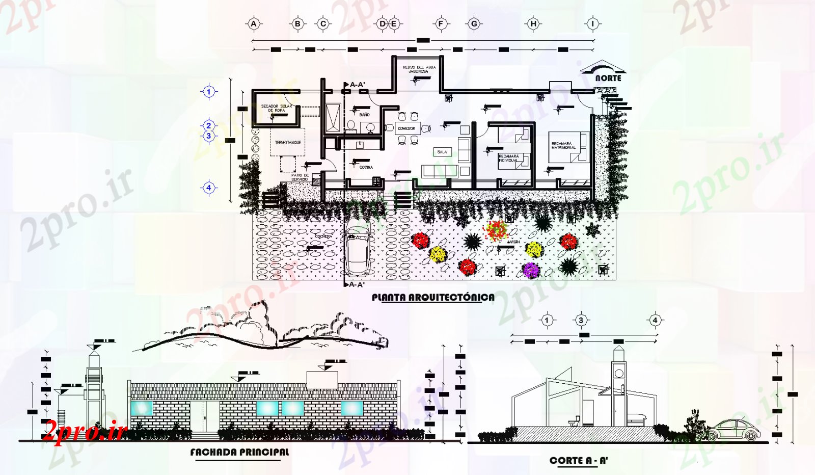 دانلود نقشه خانه مسکونی ، ویلاسازگار با محیط زیست منطقی طرحی خانه جزئیات جزئیات، 7 در 23 متر (کد74509)