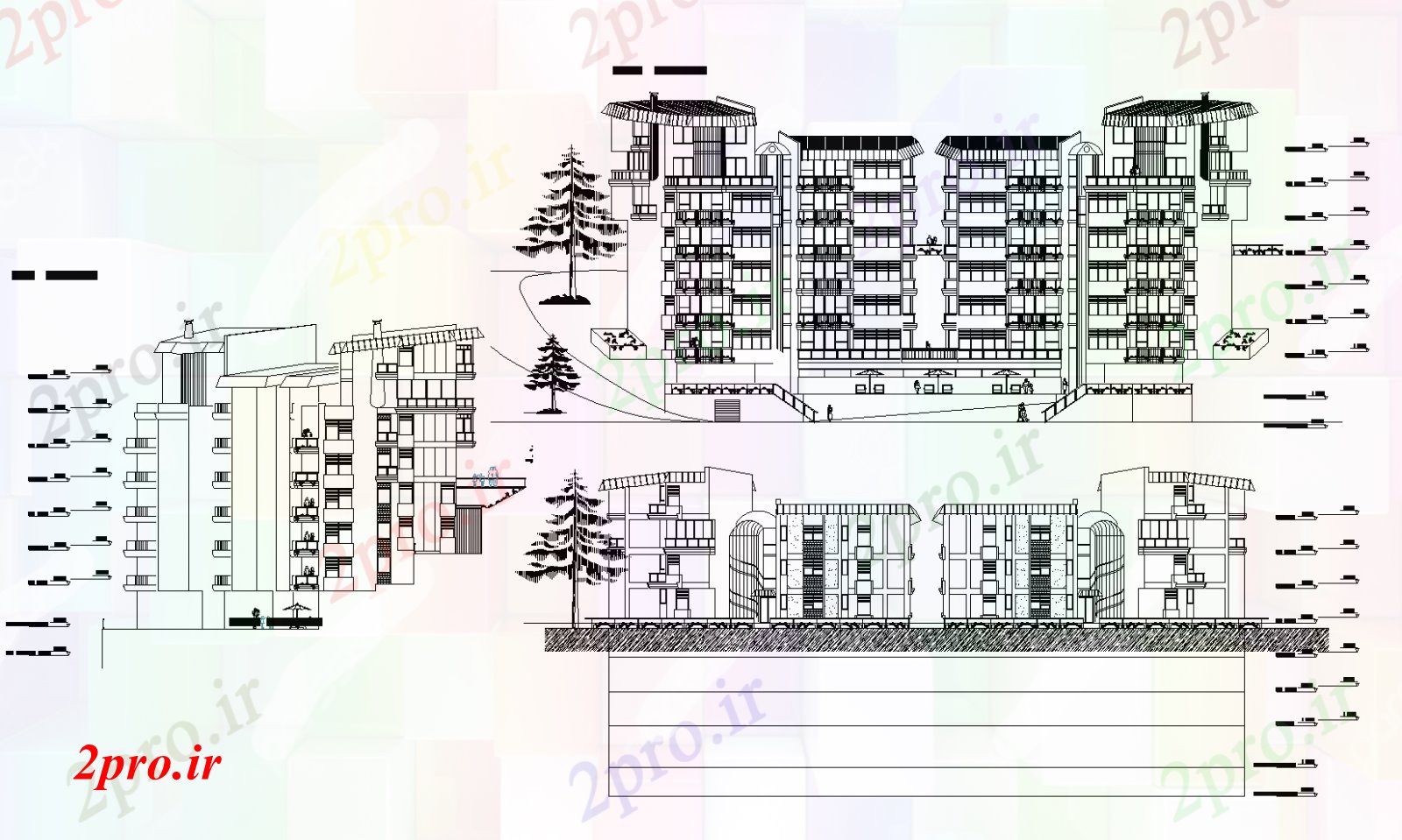 دانلود نقشه مسکونی  ، ویلایی ، آپارتمان  آپارتمان نما سازی طرحی جزئیات (کد74600)