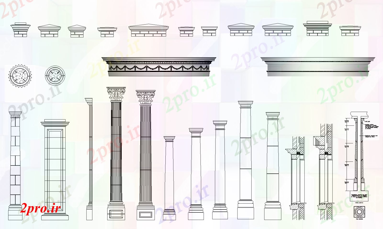 دانلود نقشه جزئیات طراحی در و پنجره  جزئیات طرحی قوس جزئیات (کد74604)