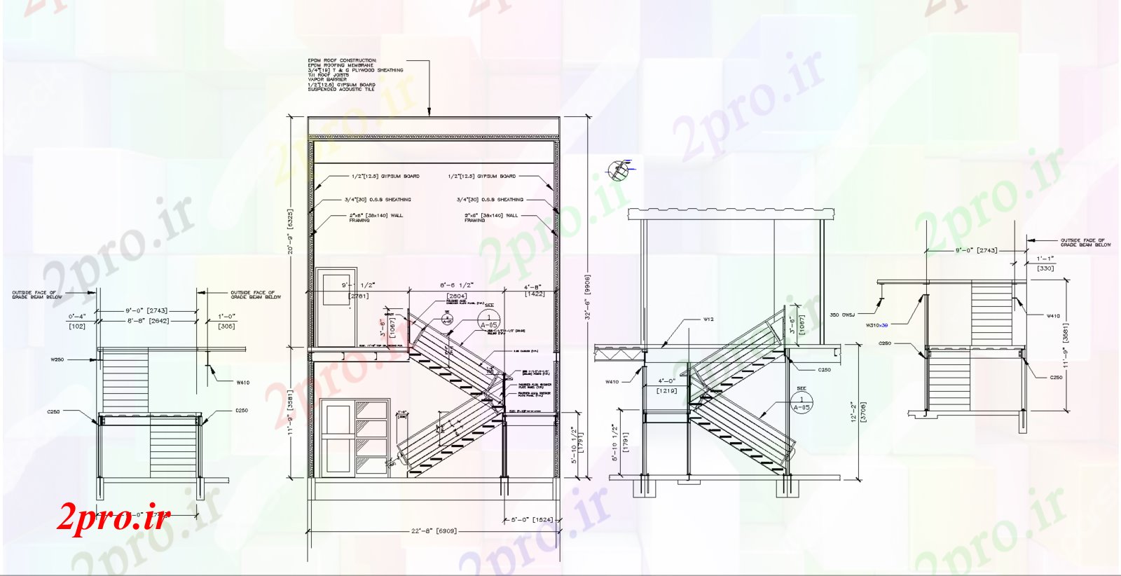 دانلود نقشه معماری معروف پوسته پوسته شدن حاشیه نویسی طرحی جزئیات معماری (کد74606)