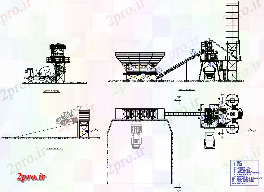 دانلود نقشه کارخانه صنعتی  ، کارگاه تولید hormign جزئیات بتن کارخانه (کد74623)