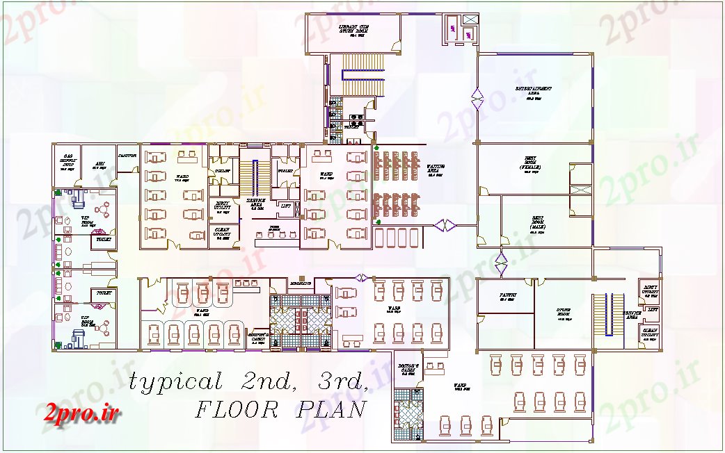 دانلود نقشه بیمارستان -  درمانگاه -  کلینیک دوم و سوم نمونه طرحی های طبقه از بیمارستان (کد74671)