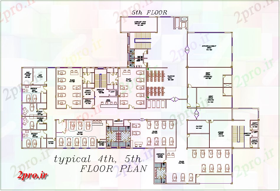 دانلود نقشه بیمارستان -  درمانگاه -  کلینیک نمونه چهارم و پنجم  طرحی طبقه از بیمارستان (کد74672)