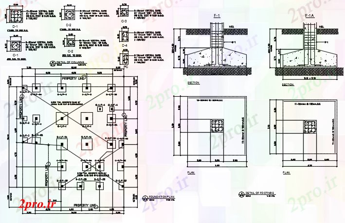 دانلود نقشه جزئیات ساخت و ساز ستون و پایه و اساس و طرحی بخش جزئیات (کد74707)