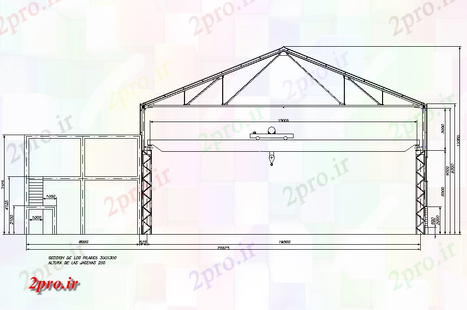 دانلود نقشه کارخانه صنعتی  ، کارگاه بخش شبستان با جرثقیل پل طرحی جزئیات (کد74719)