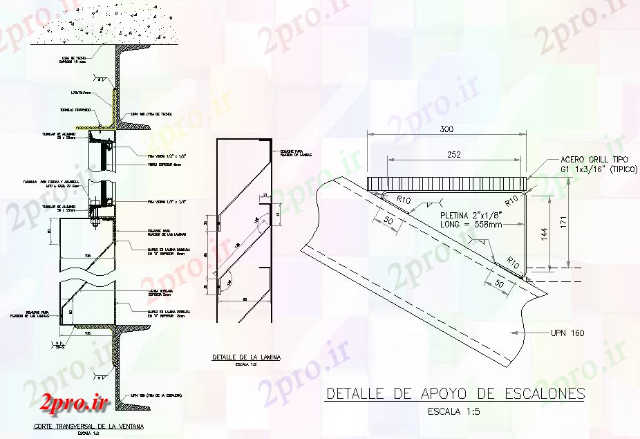 دانلود نقشه جزئیات ساخت و ساز گام پشتیبانی از  جزئیات (کد74743)