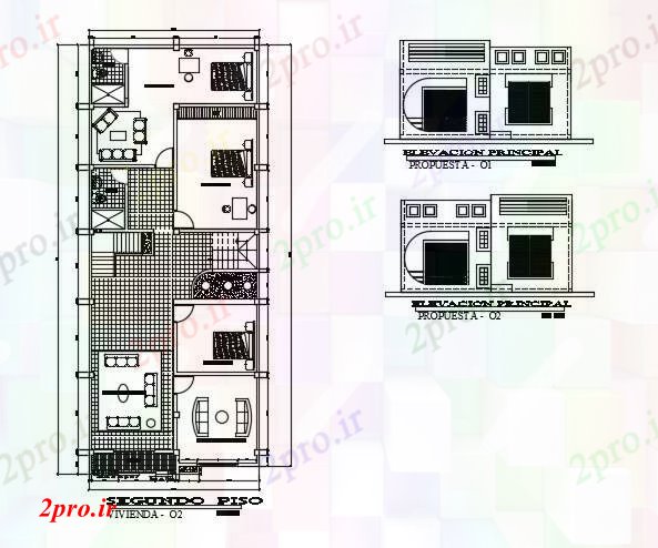 دانلود نقشه خانه های کوچک ، نگهبانی ، سازمانی - اتاق خواب طرحی خانه 8 در 20 متر (کد74778)