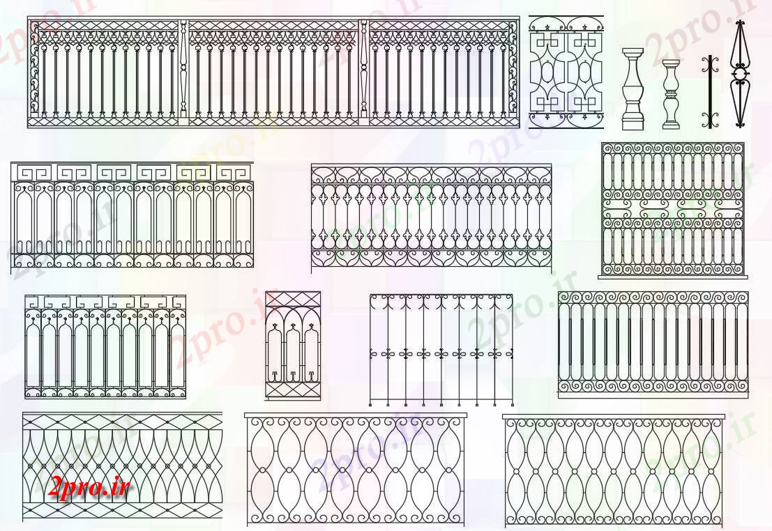 دانلود نقشه جزئیات طراحی در و پنجره  نرده های طراحی (کد74796)