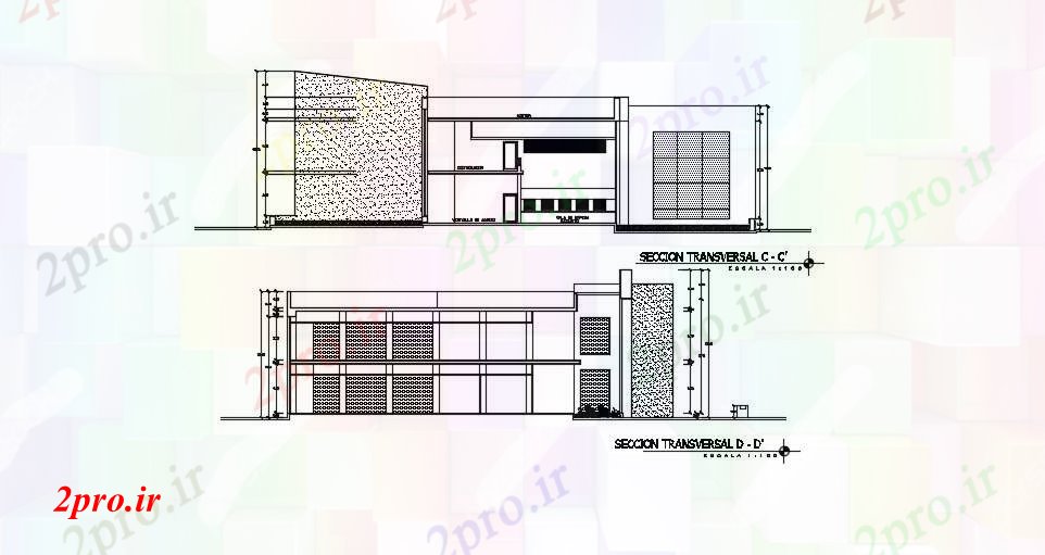 دانلود نقشه ساختمان اداری - تجاری - صنعتی مقطع ساختمان (کد74802)