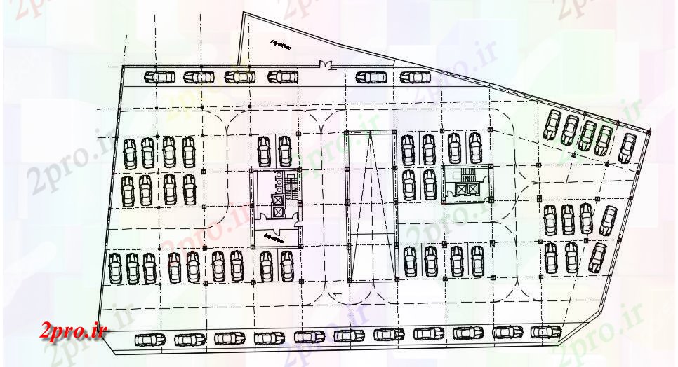 دانلود نقشه هتل - رستوران - اقامتگاه پارکینگ طرحی طبقه 53 در 83 متر (کد74804)