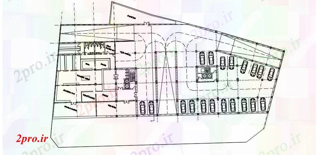 دانلود نقشه هتل - رستوران - اقامتگاه زیرزمین طرح 43 در 83 متر (کد74809)